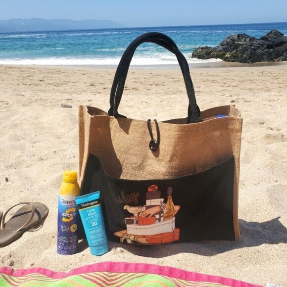 Custom Canvas Tote Bag, Large Size - Pink Moet and Buterflies Theme Cream Tote - Picture 11 of 16